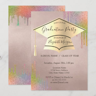 Goldene Graduierungskappe,Regenbogen-Tropfen-Absch Einladung