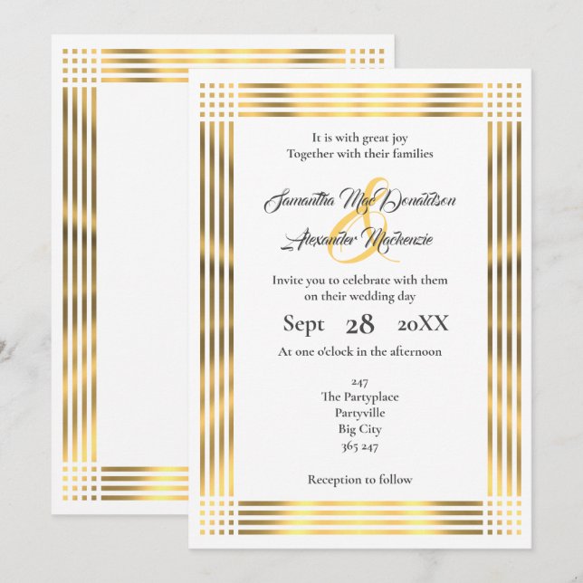 Goldene Grenze schlichte einfache Hochzeit Einladung (Vorne/Hinten)