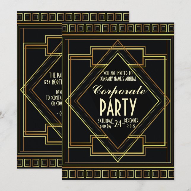 Goldene große Gatsby Corporate Holiday Party Einladung (Vorne/Hinten)