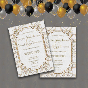 Goldene Große Weiße Art Deco 1920er Hochzeit Einladung