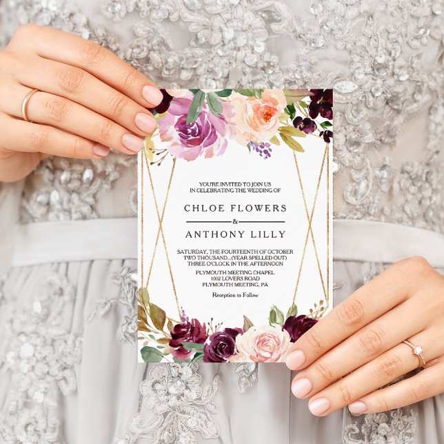 Goldene grüne Blütenhochzeit Burgund Einladung (Von Creator hochgeladen)