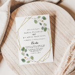 Goldene Grüne Eukalyptus Spanische Hochzeit Einladung<br><div class="desc">Diese goldene geometrische grüne eucalyptus spanische Hochzeitseinladung ist perfekt für eine rustikale Hochzeit. Das Design umfasst handgezeichnet botanisch grüne Eukalyptuszweige und Blätter mit geometrischen Rahmen.</div>