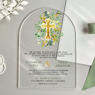 Goldene Grüne Katholische Hochzeit Acryleinladungen