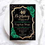 Goldene grüne Rose 40. Geburtstag Einladung<br><div class="desc">40. Geburtstagsfeier Party Einladung. Elegantes florales smaragdgrünes Design mit Imitaten Glitzer Gold,  Rose und Skript-Schriftart. Ideal für eine stilvolle Damenfeier. Kann für jedes Alter angepasst werden! Gedruckte Zazzle Einladungen oder Sofortdownload digitalen druckbaren Vorlage.</div>