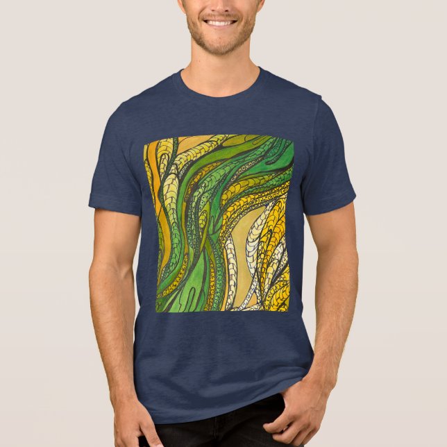 Goldene grüne Seidenernte" Tri-Blend Shirt (Vorderseite)