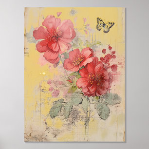 Goldene Grunge-Blumen 19 mit Abnutzungsspuren Foliendrucke
