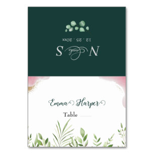 Goldene Grünpflanzen Druckbare Hochzeitsplatzkarte Tischnummer