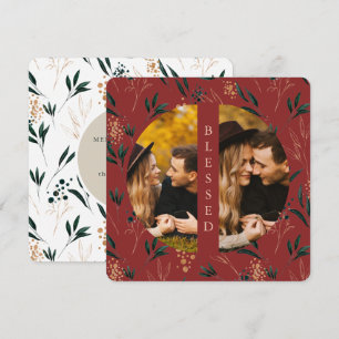 Goldene Grünpflanzen Gesegnet Zwei Foto Rot Feiertagskarte