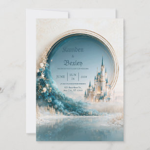 Goldene Halo Teal-Schloss-Einladung zur Hochzeit Einladung