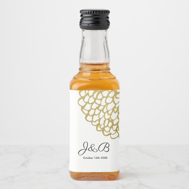 Goldene handgezeichnet Petal-Pattern-Hochzeit Alkoholflaschenetikett (Vorderseite)