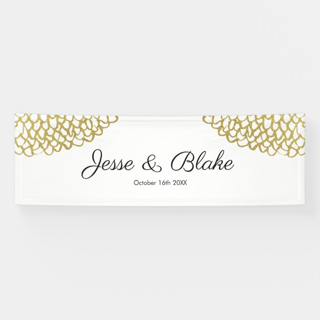Goldene handgezeichnet Petal-Pattern-Hochzeit Banner (Horizontal)