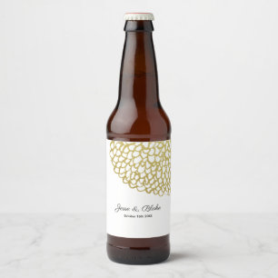 Goldene handgezeichnet Petal-Pattern-Hochzeit Bierflaschenetikett