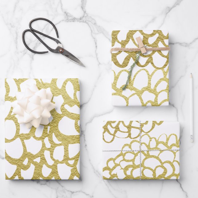 Goldene handgezeichnet Petal-Pattern-Hochzeit Geschenkpapier Set (Vorderseite)