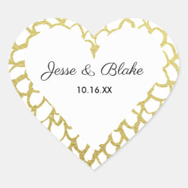 Goldene handgezeichnet Petal-Pattern-Hochzeit Herz-Aufkleber