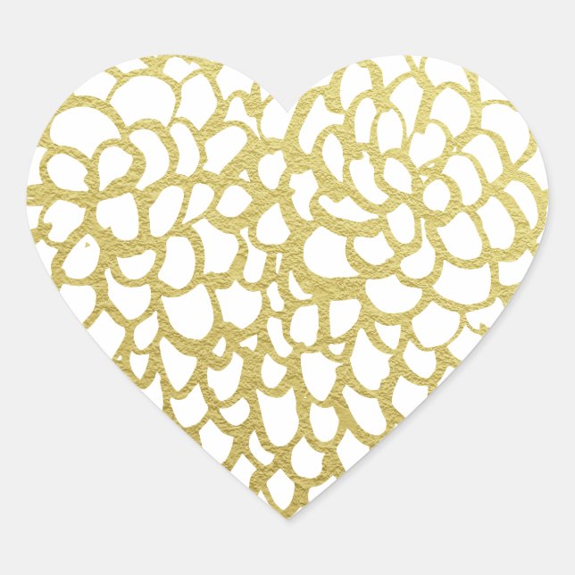 Goldene handgezeichnet Petal-Pattern-Hochzeit Herz-Aufkleber (Vorderseite)