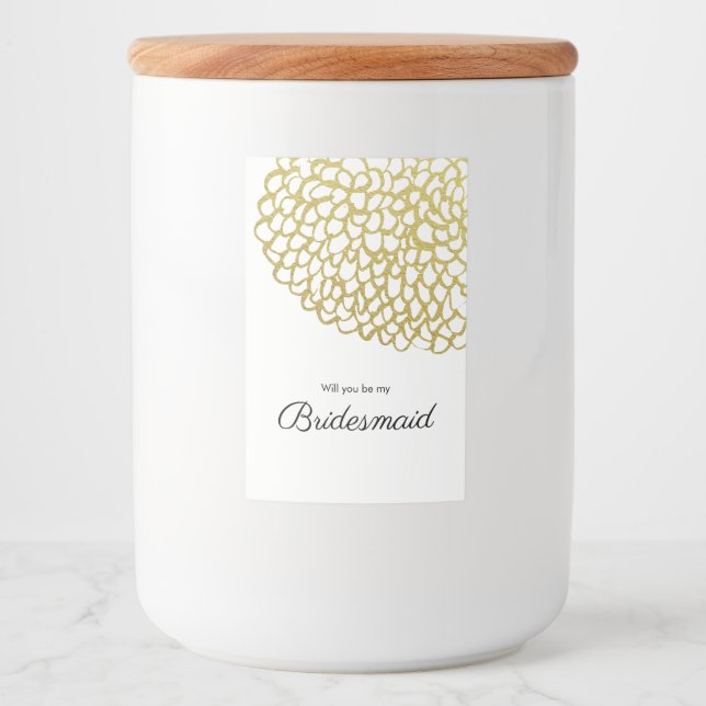 Goldene handgezeichnet Petal-Pattern-Hochzeit Lebensmitteletikett (Vorderseite)