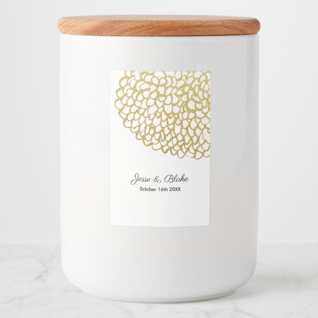 Goldene handgezeichnet Petal-Pattern-Hochzeit Lebensmitteletikett (Vorderseite)