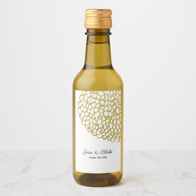 Goldene handgezeichnet Petal-Pattern-Hochzeit Weinetikett (Vorderseite)