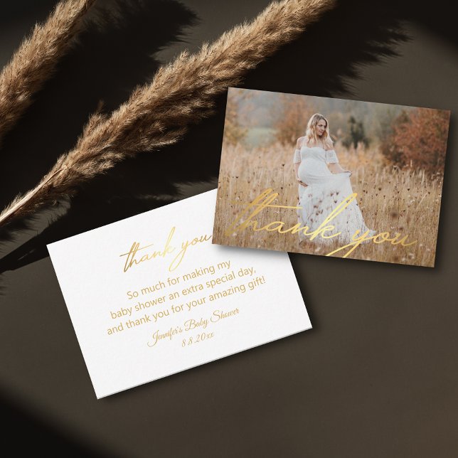 Goldene Handschrift Danke, Baby Dusche Foto Mitteilungskarte (Von Creator hochgeladen)