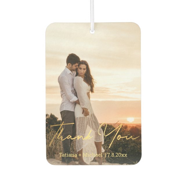 Goldene handwriting Hochzeit 2 Fotos Vielen Dank Autolufterfrischer (Vorderseite)