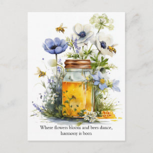 Goldene Harmonie Honig, Blumen und Bienen Postkarte