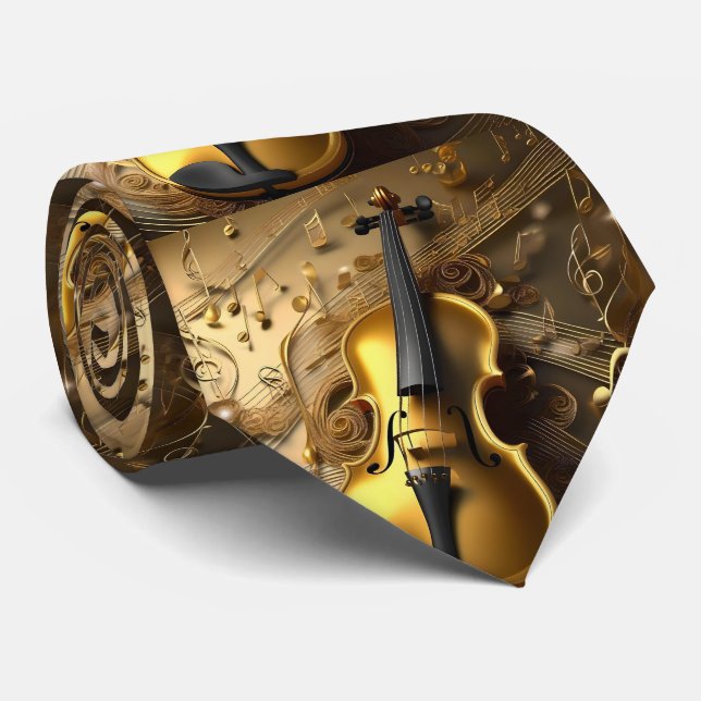 Goldene Harmonie: Vintage Geige auf schimmernden N Krawatte (Gerollt)