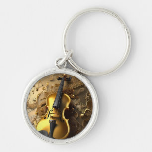 Goldene Harmonie: Vintage Geige auf schimmernden N Schlüsselanhänger
