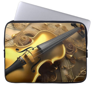 Goldene Harmonie: Vintage-Violine auf schimmernden Laptopschutzhülle