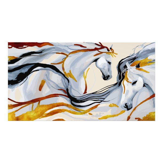 Goldene Harmonie: Zwei Pferde im Fantasy-Reich Fotodruck (Vorne)