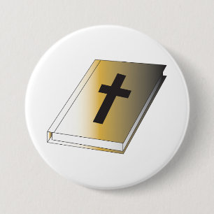 Goldene Heilige Bibel mit schwarzem Kreuz religiös Button