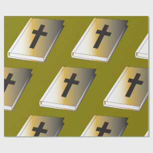 Goldene Heilige Bibel mit schwarzem Kreuz religiös Geschenkpapier