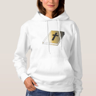 Goldene Heilige Bibel mit schwarzem Kreuz religiös Hoodie