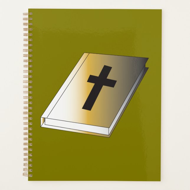 Goldene Heilige Bibel mit schwarzem Kreuz religiös Planer (Vorderseite)