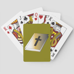 Goldene Heilige Bibel mit schwarzem Kreuz religiös Spielkarten