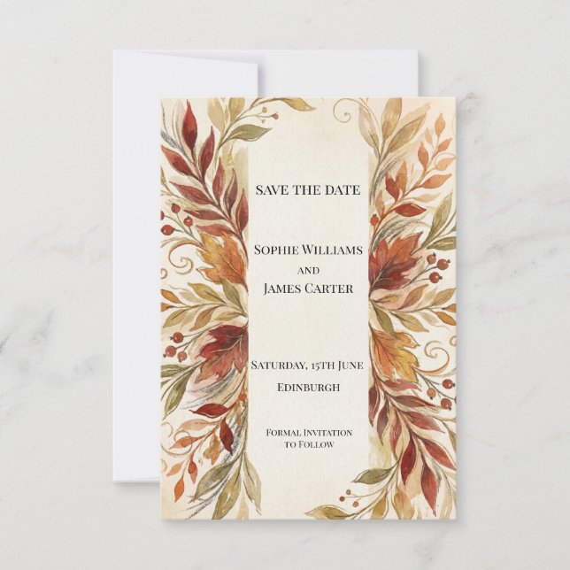 Goldene Herbst-Blumen-Save-The-Date-Karte Save The Date (Vorderseite)