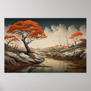 Goldene Herbst-Träumelandschaft mit Orangenbäumen  Poster