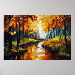 Goldene Herbstausdrucke mit Ölgemälde Poster