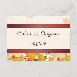 Goldene Herbstblätter mit Red Wedding RSVP Karte
