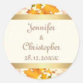 Goldene Herbstleaves Hochzeit Runder Aufkleber