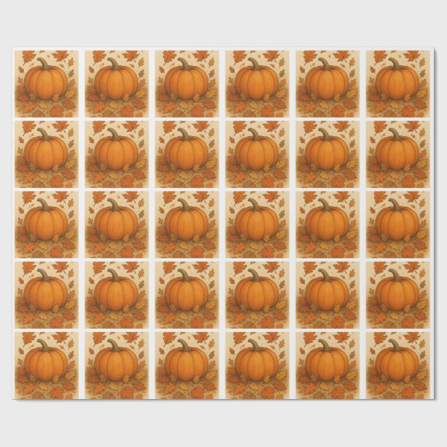 Goldene Herbstpumpen und fallende Blätter Geschenkpapier (Flach)
