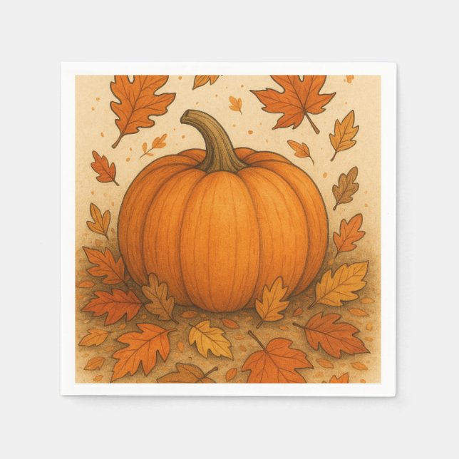 Goldene Herbstpumpen und fallende Blätter Serviette (Vorderseite)
