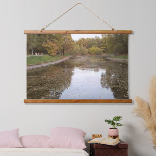Goldene Herbstsee-Edition Wandteppich Mit Holzrahmen