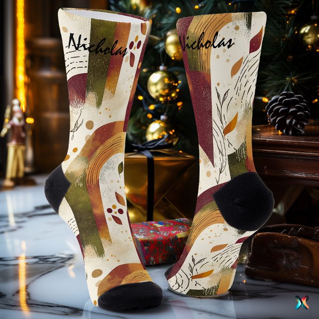 Goldene Herbstsocken in Creme, Burgund und Olivenö Socken (Von Creator hochgeladen)