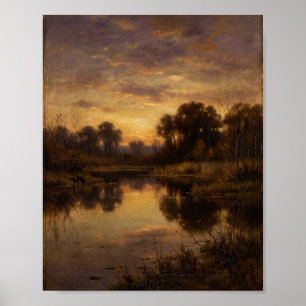 Goldene Herbstteichlandschaft II Poster