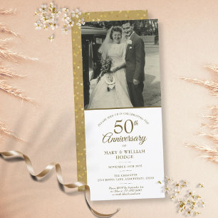 Goldene Herz-Konfetti-Foto zum 50. Hochzeitstag Einladung