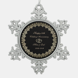 Goldene Herz Ringe  50. Hochzeitstag Schneeflocken Zinn-Ornament