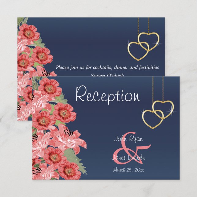 Goldene Herz- und Korallenbäume - Empfang Einladung (Vorne/Hinten)