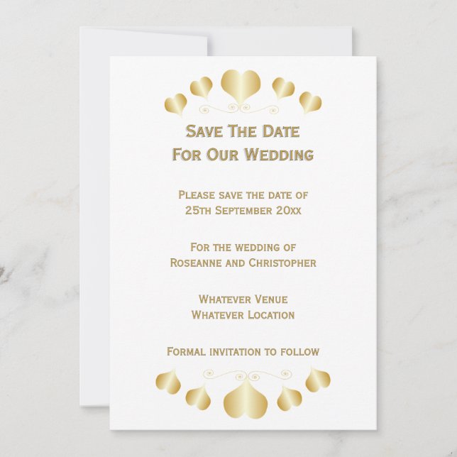 Goldene Herzdesign-Hochzeit Save The Date (Vorderseite)