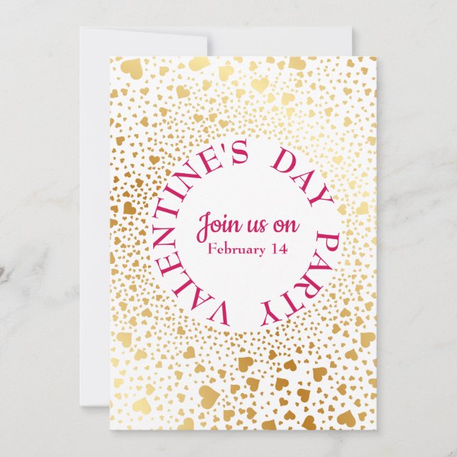 Goldene Herzen 2 Modernes Valentinisches Party Einladung (Vorderseite)
