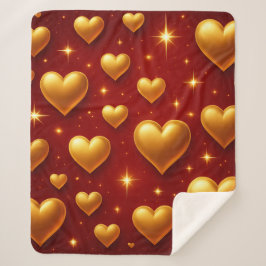 Goldene Herzen auf Rot mit Sternen Sherpadecke